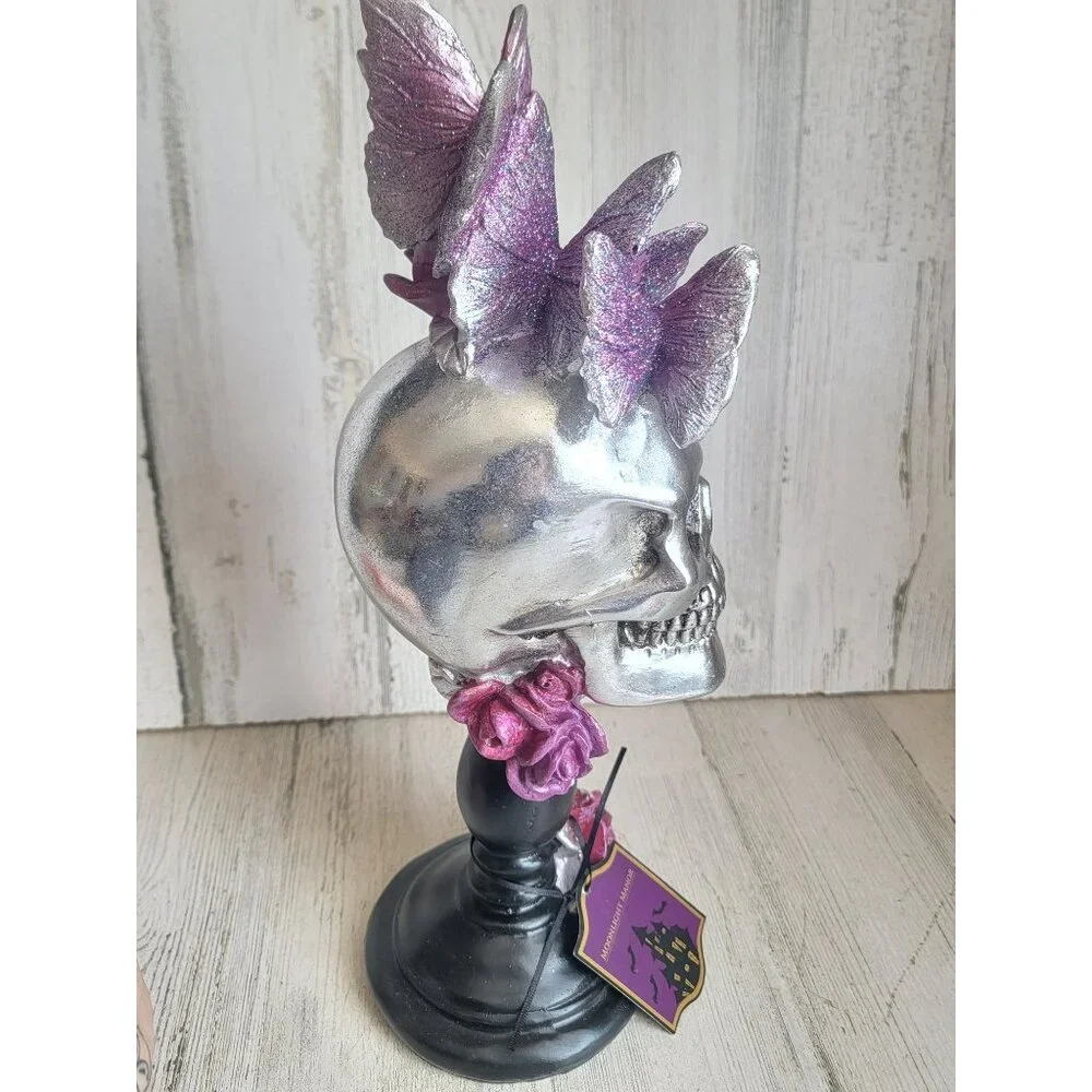 Moonlight Manor unique skull purple pink butterfly glitter‎ Rose Halloween